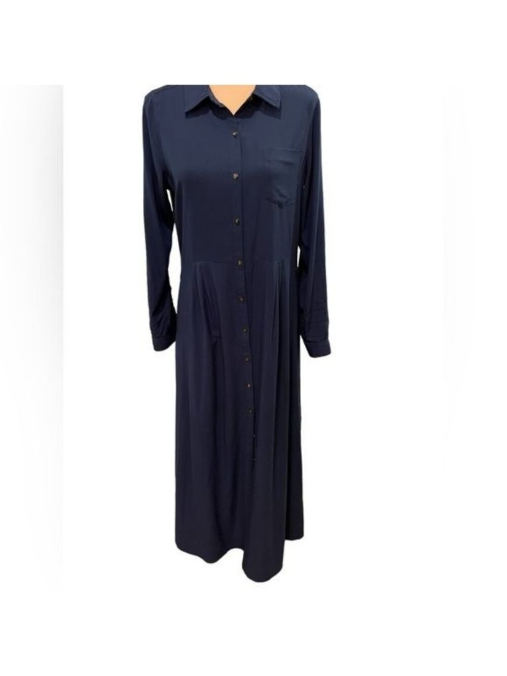 Isabella Sinclair Button Front Shirt Dress Size Medium Maxi Length Navy Blue